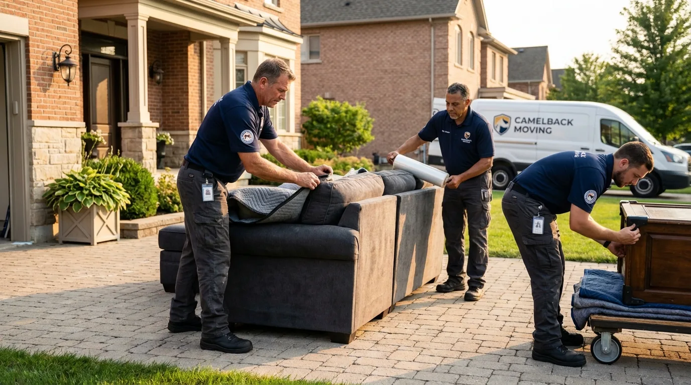 Large estate moving crew wrapping furniture in Augusta, KY